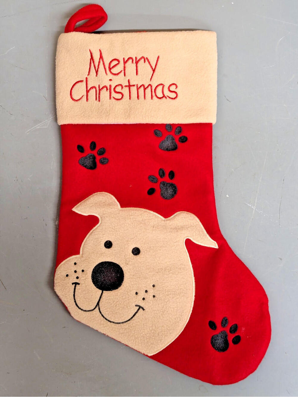 NEW Pet Dog Paw Print Embroidered Merry Christmas 18" Felt Hanging Stocking